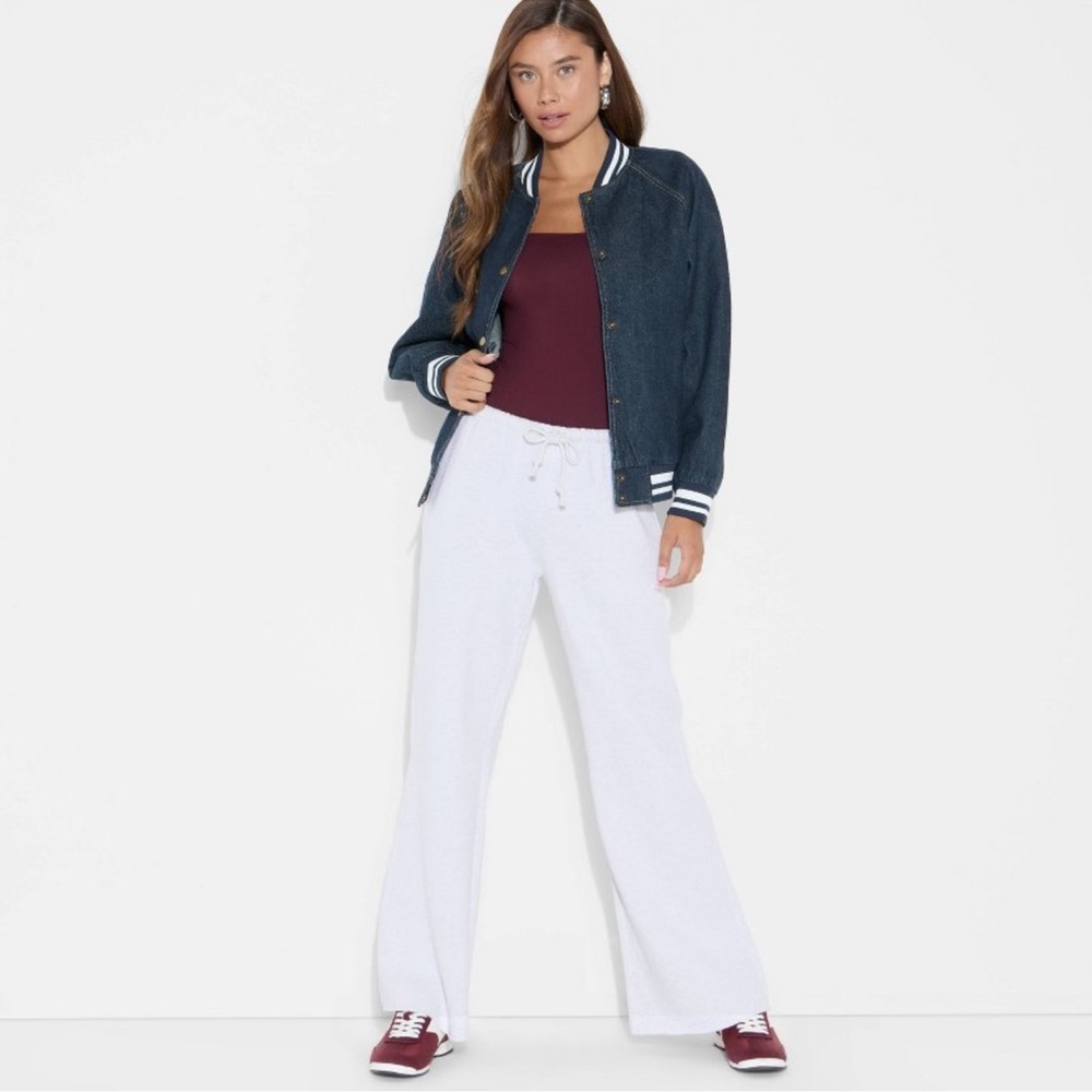 Women's Denim Varsity Jacket - Wild Fable Dark Blue Denim